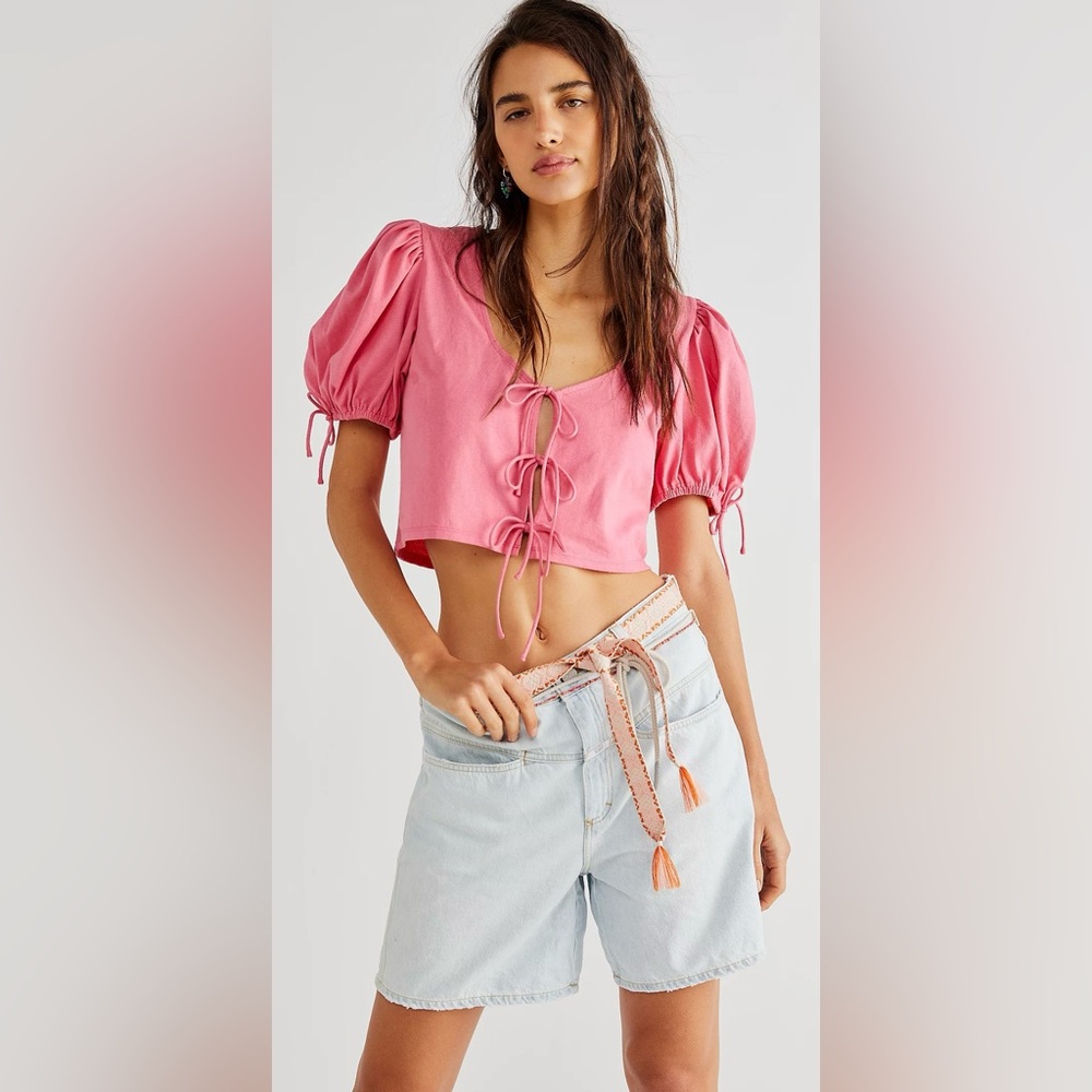 Free People Kitty Tee Large Velvet Rose